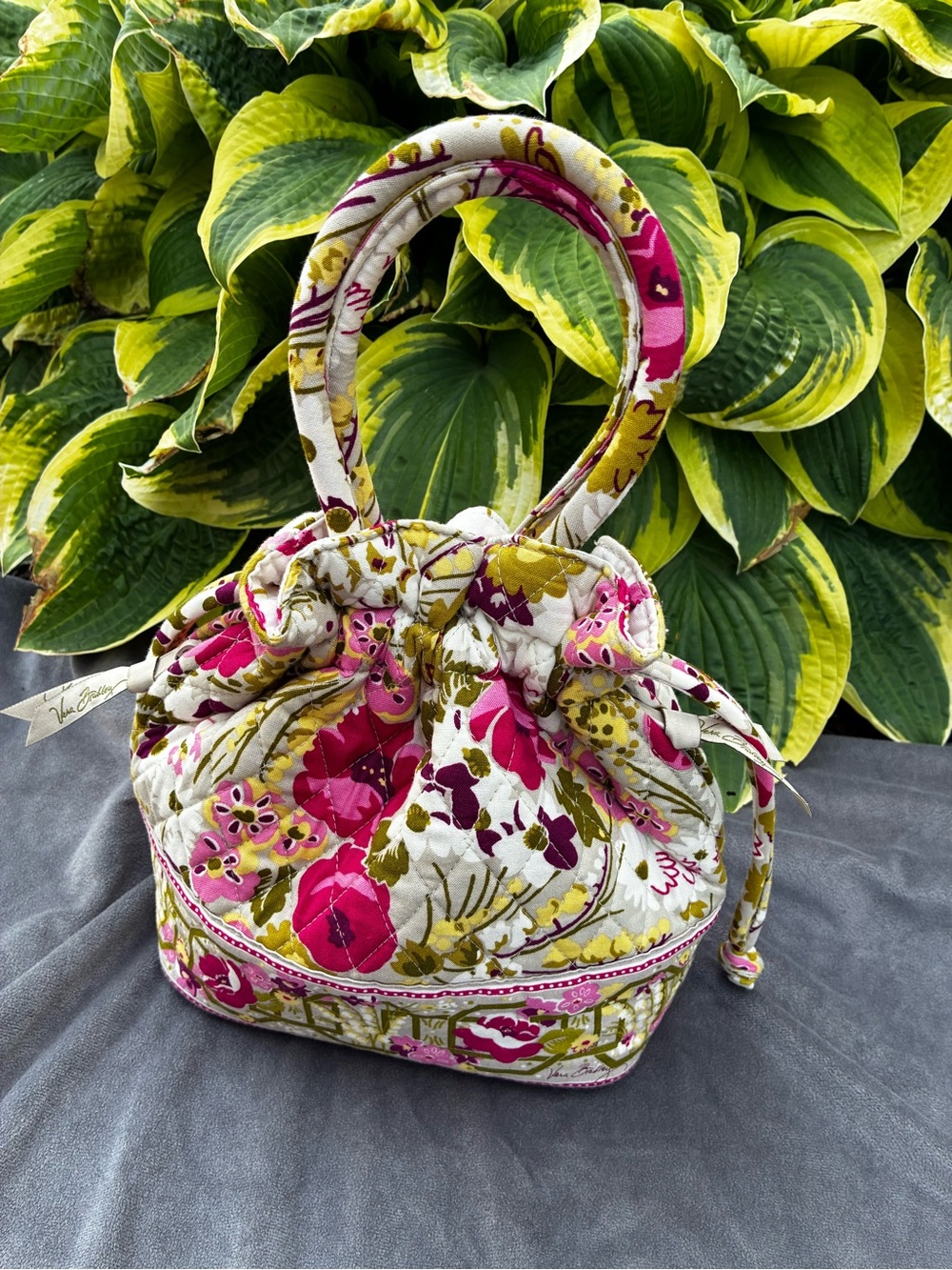 Vera Bradley Pink, Green & White Quilted Floral Drawstring Tote - Picture 8 of 12
